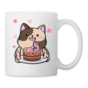 Le chat potelé garde un gâteau d’anniversaire 5. - Mug blanc - blanc - Droite