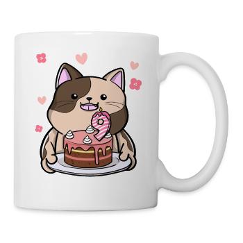 Le chat potelé garde un gâteau d’anniversaire 9 ans - Mug blanc - blanc - Droite