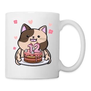 Le chat potelé garde un gâteau d’anniversaire 12 ans - Mug blanc - blanc - Droite