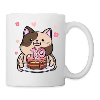 Le chat potelé garde un gâteau d’anniversaire pendant 10 ans - Mug blanc - blanc - Droite