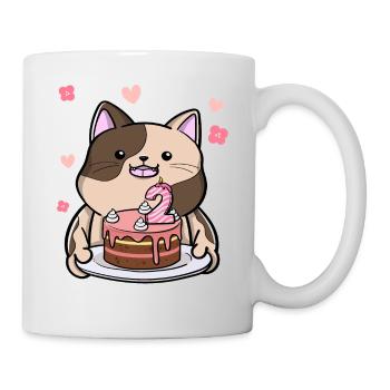 Le chat potelé tient un gâteau d’anniversaire 2. - Mug blanc - blanc - Droite