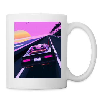 Vaporwave Aesthetic Sports Car Coucher de soleil - Mug blanc - blanc - Droite