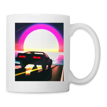 Synthwave Outrun Sports Car Beach Coucher de soleil - Mug blanc - blanc - Droite