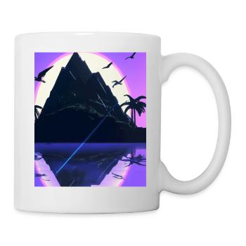 Vaporwave Aesthetic Insel Palmen Berge - Tasse - Weiß - Rechts