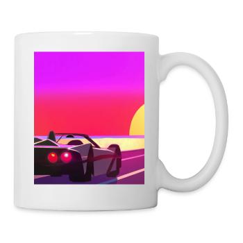 Synthwave Outrun Sports Car Coucher de soleil - Mug blanc - blanc - Droite