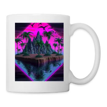 Vaporwave Aesthetic Tropical Island Palm Mountains - Mug - white - Right