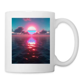 Vaporwave Aesthetic Sonnenuntergang Meer - Tasse - Weiß - Rechts