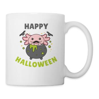 Axolotl Happy Halloween Hexenkessel Fledermaus - Tasse - Weiß - Rechts