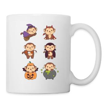 Affe Halloween Hexe Teufel Kürbis Vampier Kostüm - Tasse - Weiß - Rechts