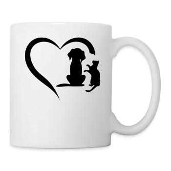 Dog Puppy and Baby Cat Heart - Cute Animal Dog & C - Tasse - Weiß - Rechts