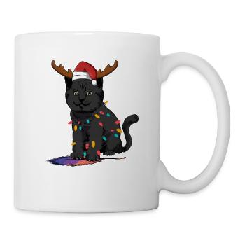 Reindeer Black Cat Christmas Lights Funny - Mug - white - Right