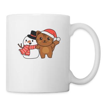 Katze mit Schneemann im Winter zu Weihnachten - Tasse - Weiß - Rechts