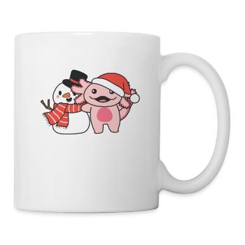 Axolotl mit Schneemann im Winter zu Weihnachten - Tasse - Weiß - Rechts