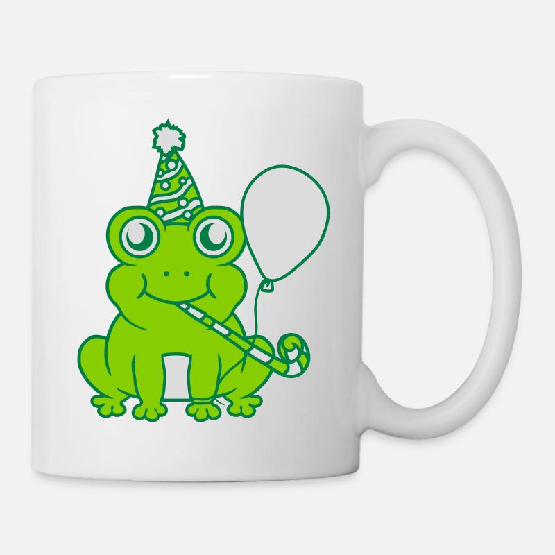 Geburtstag feiernder kleiner Frosch - Tasse - Weiß