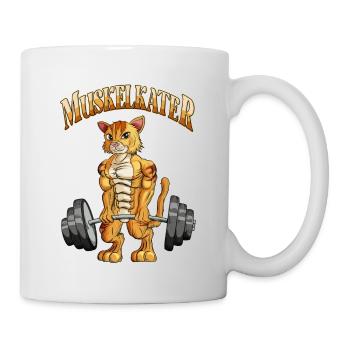 Kater trainiert Gewichtheben Muskelkater Lustig - Tasse - Weiß - Rechts