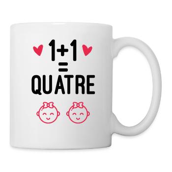 1+1=4 cadeau naissance jumelles - Mug blanc - blanc - Droite