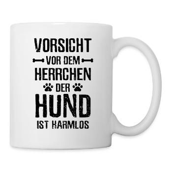 Vorsicht Herrchen Hund ist harmlos Gassi - Tasse - Weiß - Rechts