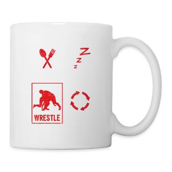 Essen Schlafen Ringen Wiederholen Ringen Sport - Tasse - Weiß - Rechts