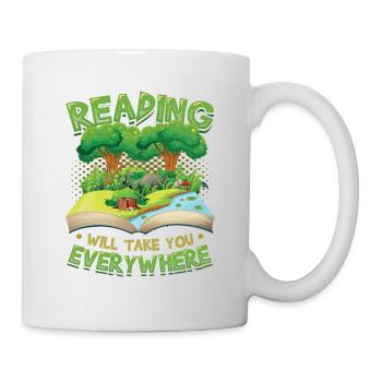 Lesen Bringt Dich Überall Hin, Buch Lesen. - Tasse - Weiß - Rechts