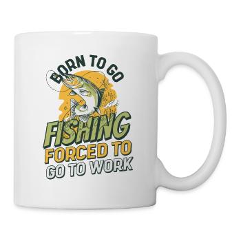 Angeln est né pour aller à la pêche forcé d’aller travailler - Mug blanc - blanc - Droite