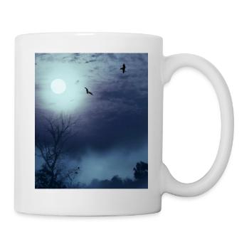 Neblige Naturlandschaft Vollmond Und Fledermäuse - Tasse - Weiß - Rechts