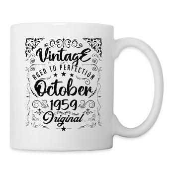 Jahrgang geboren im Oktober 1959 - Jubiläumsgeschenk. - Tasse - Weiß - Rechts