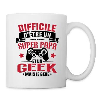 Un super papa et Un geek - Cadeau papa jeux video - Mug blanc - blanc - Droite