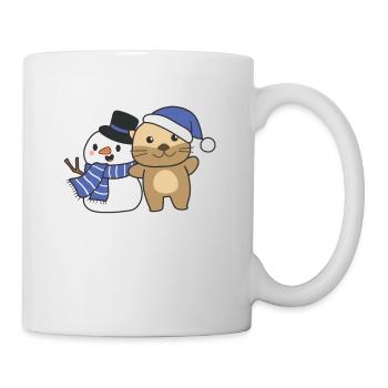 Loutre avec bonhomme de neige en hiver pour Noël - Mug blanc - blanc - Droite