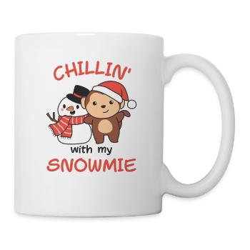 Monkey Chillin avec mon bonhomme de neige - Mug blanc - blanc - Droite