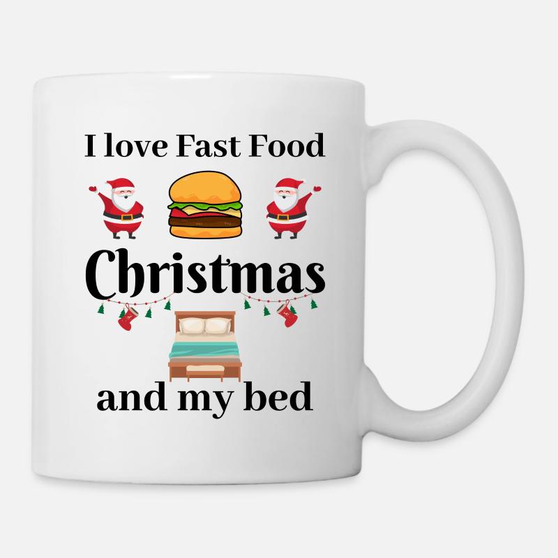 J’adore la restauration rapide, Noël et mon lit - Mug blanc - blanc