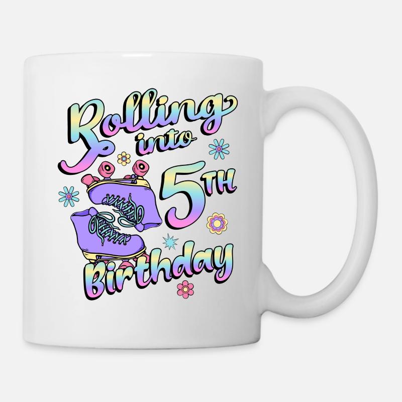 Rolling Into 5th Birthday Quad Skater Roller Skates - Mug - white