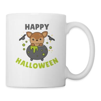 Reh Happy Halloween Hexenkessel Fledermaus - Tasse - Weiß - Rechts