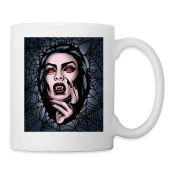 Gruselige Vampirin Gruseliges Spinnennetz Halloween - Tasse - Weiß - Rechts