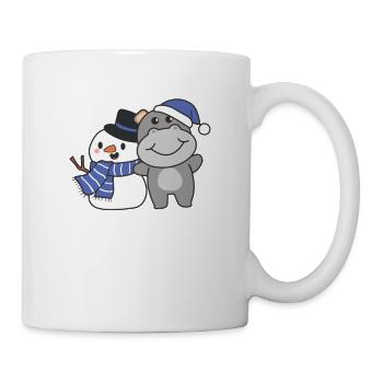 Hippo avec bonhomme de neige en hiver pour Noël - Mug blanc - blanc - Droite