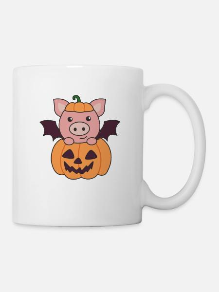 Schwein Halloween Kürbis Fledermaus Kostüm - Tasse - Weiß