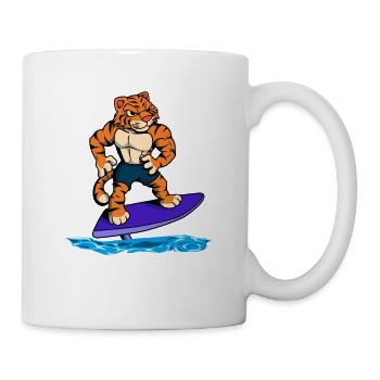 Tiger Surfer on Hydrofoil Surfboard - Mug - white - Right