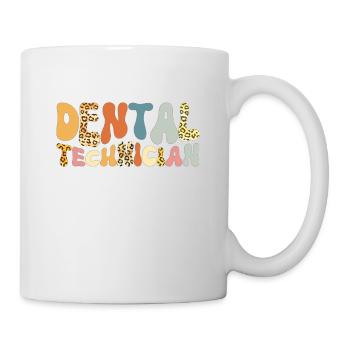 Zahntechniker in coolen Retro Farben und Leopard - Tasse - Weiß - Rechts