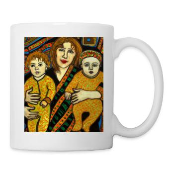 Gustav Klimt Style Portrait of a Mama with Two - Mug - white - Right
