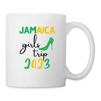 Jamaica Girls Trip 2023 group matching, green text - Mug - white - Right