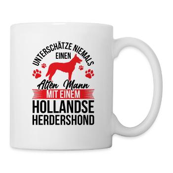 Alter Mann mit Hollandse Herdershond - Tasse - Weiß - Rechts