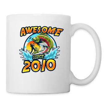 Awesome since 2010. Angel, Angler Geburtstag - Tasse - Weiß - Rechts