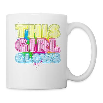 This Girl Glows Party 80er vintage farbenfrohes - Tasse - Weiß - Rechts