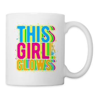 This Girl Glows Party 80er vintage farbenfrohes - Tasse - Weiß - Rechts