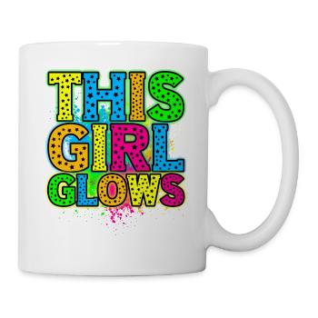 This Girl Glows Party 80er vintage farbenfrohes - Tasse - Weiß - Rechts