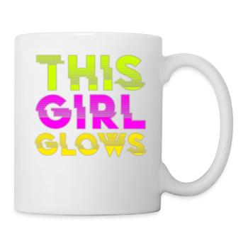 This Girl Glows Party 80er vintage farbenfrohes - Tasse - Weiß - Rechts