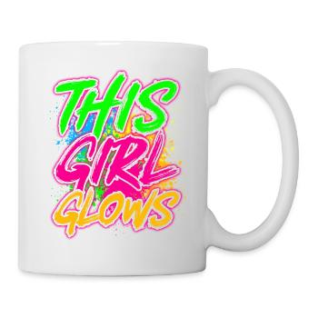 This Girl Glows Party 80er vintage farbenfrohes - Tasse - Weiß - Rechts