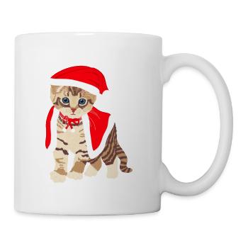 Cat in Christmas outfit, Christmas hat - Mug - white - Right
