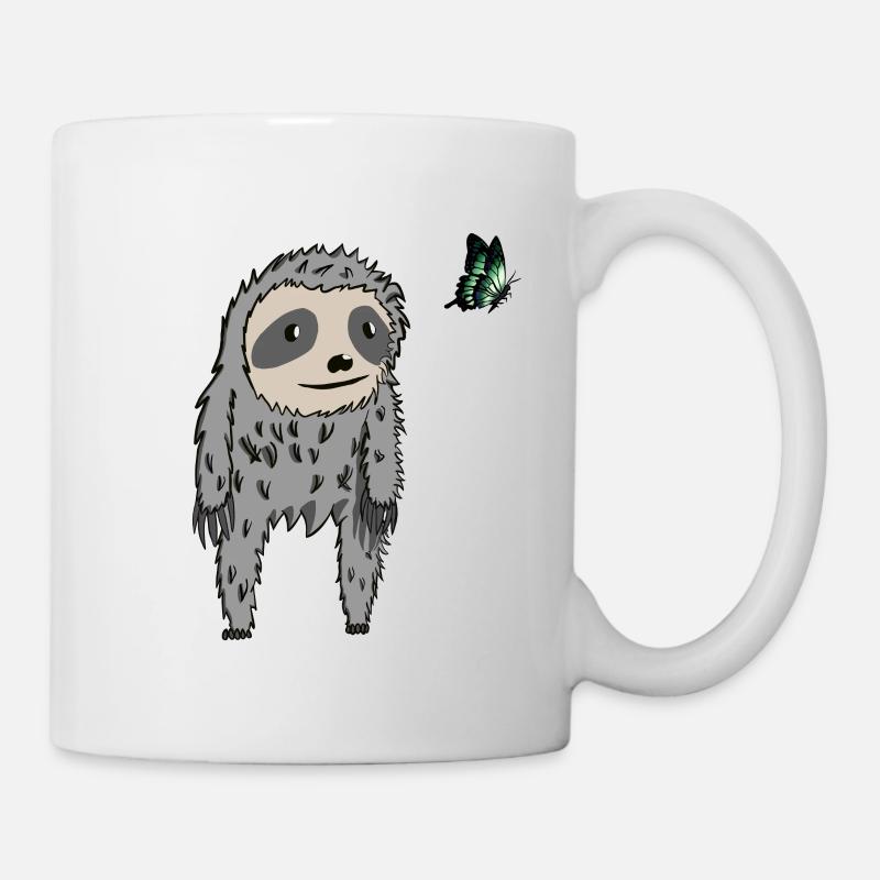 Faultier und Schmetterling - Tasse - Weiß