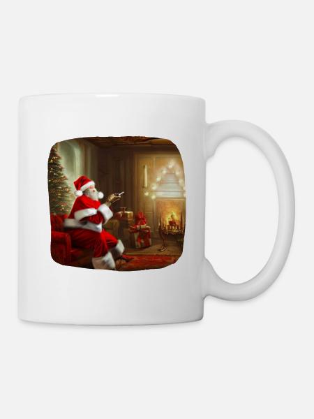 Weihnachtsmann im Wohnzimmer - Tasse - Weiß
