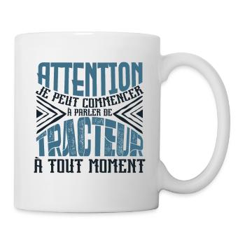 Avertissement, tracteur à tout moment. - Mug blanc - blanc - Droite